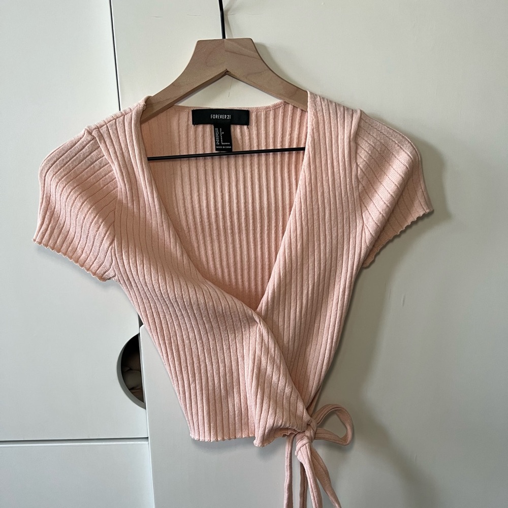 Pink tie front crop top; Brand: HM